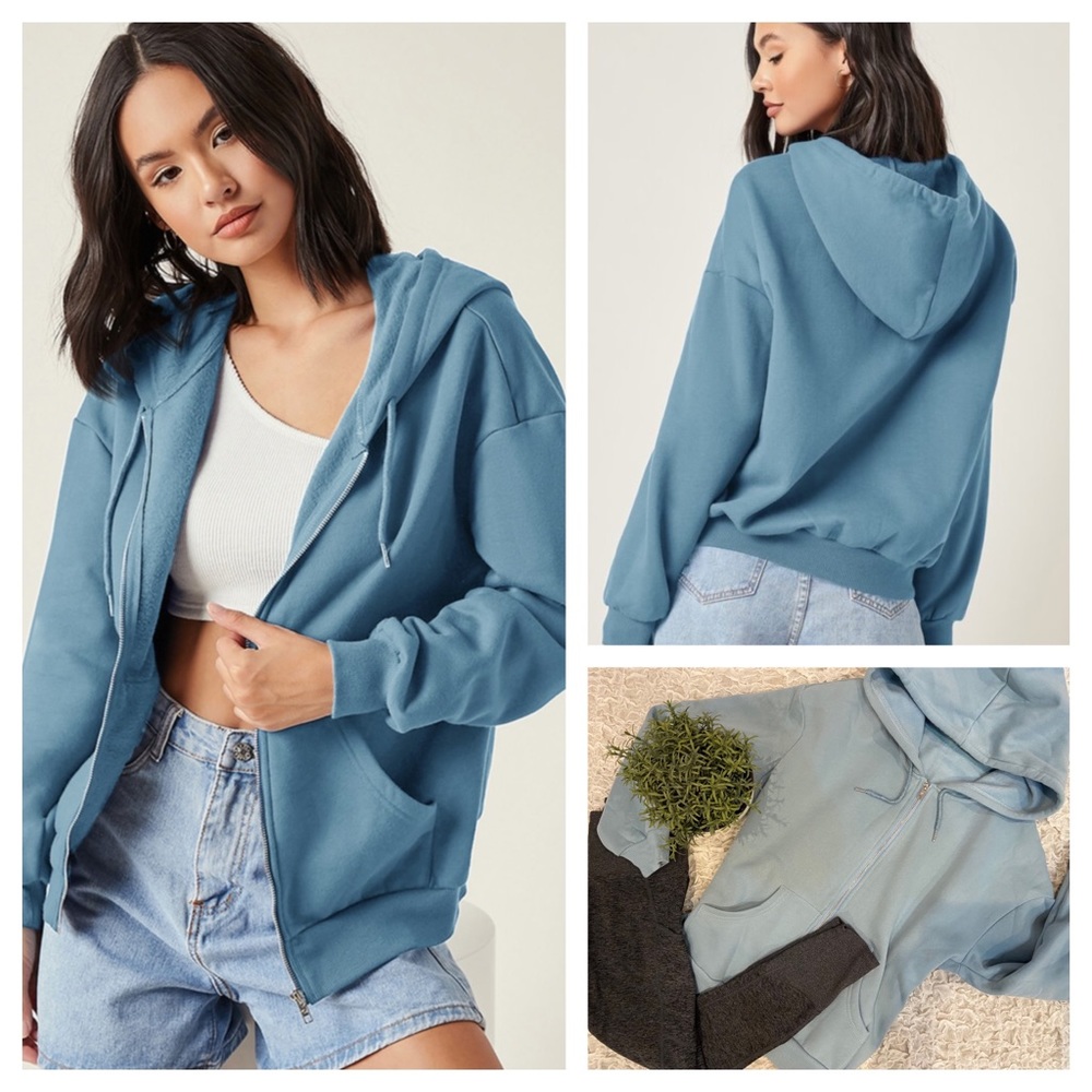 Oversized Slouchy Zip Up Hoodie Sweatshirt Cozy Hooded Jacket Layering Top Shirt